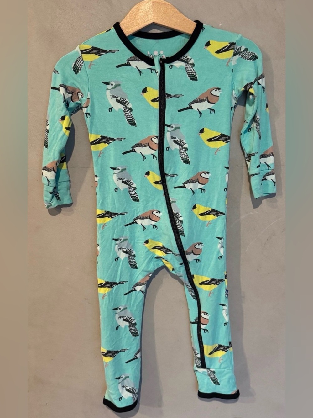 Kickee Pants bamboo Bird Print Long Sleeve Zippered Romper 12-18 months